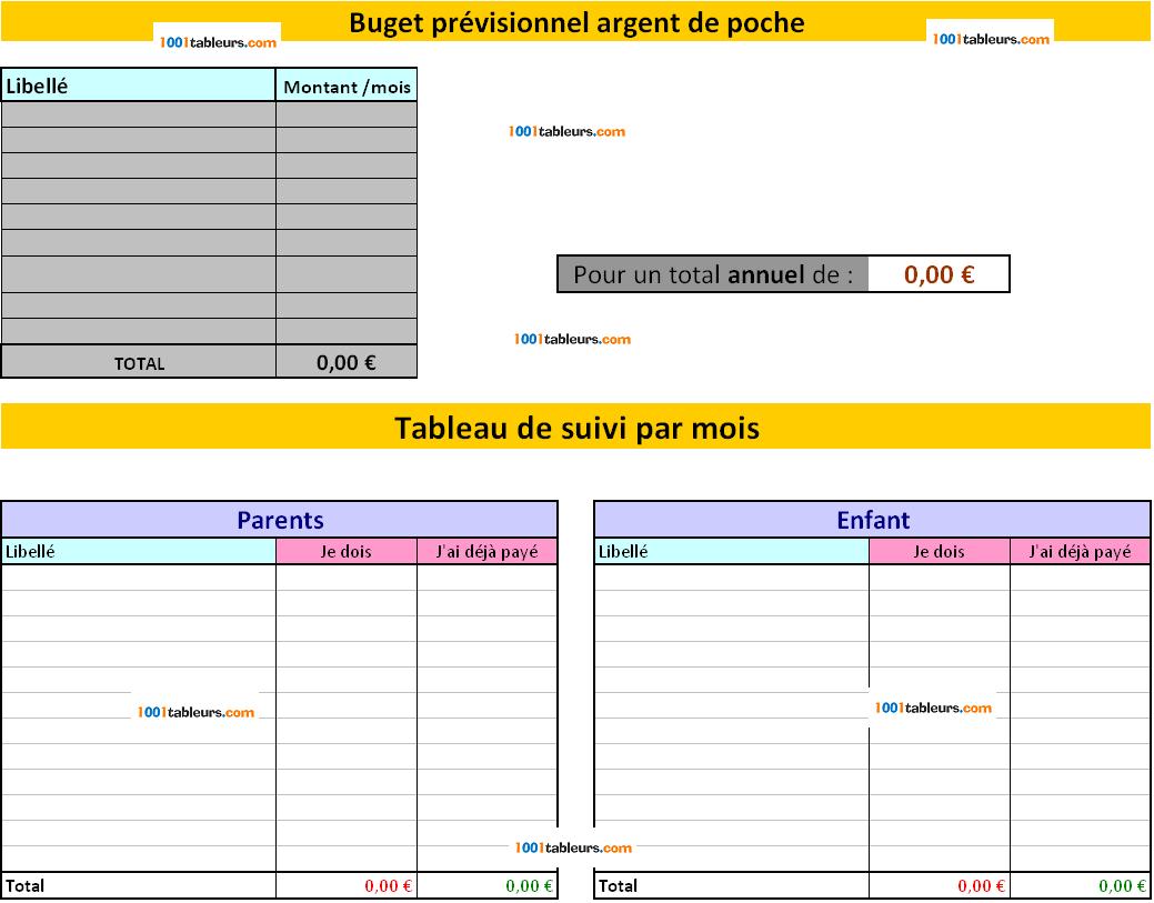 Tableau Des Soldes Intermédiaires De Gestion Excel Budget argent de poche pour Excel - 1001tableurs.com