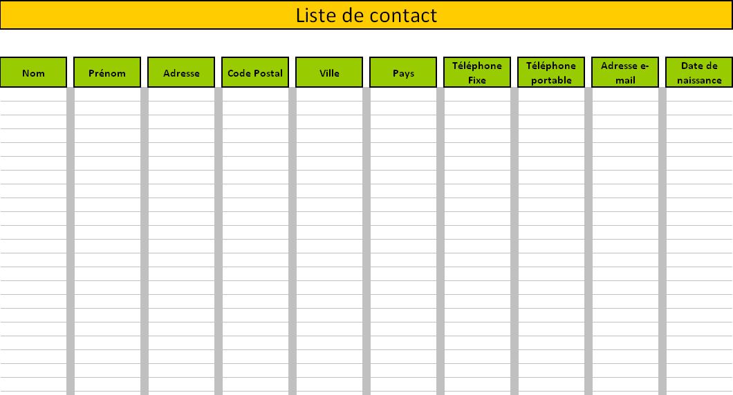 Répertoire de contacts pour Excel 